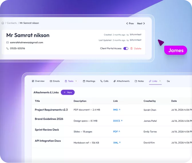 attachment and links dashboard preview